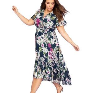LANE BRYANT Size 26/28 Floral Dot Ruffle Hem High Low Midi Dress Cottagecore